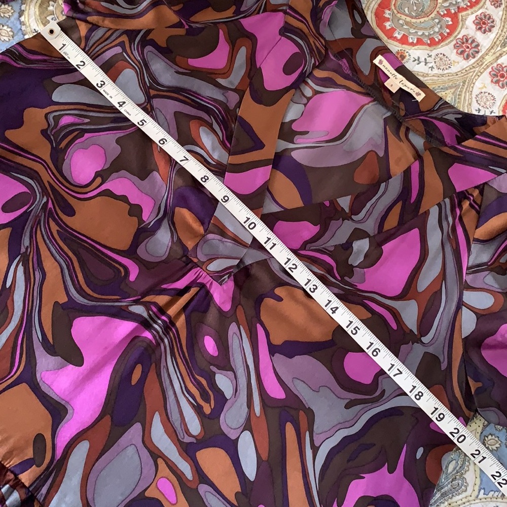 Nanette Lepore 100% Silk funky retro ruffle top S - Picture 9 of 11
